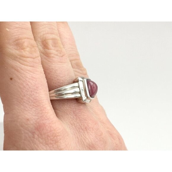 Red Agate Square Bezel Set Vintage Sterling Silver Ribbed Cabochon Ring - sz 9 - Picture 10 of 10